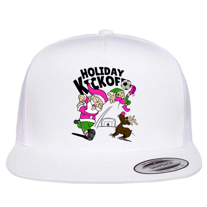 Holiday Kickoff Christmas Santa Elf Reindeer Funny Soccer Flat Bill Trucker Hat