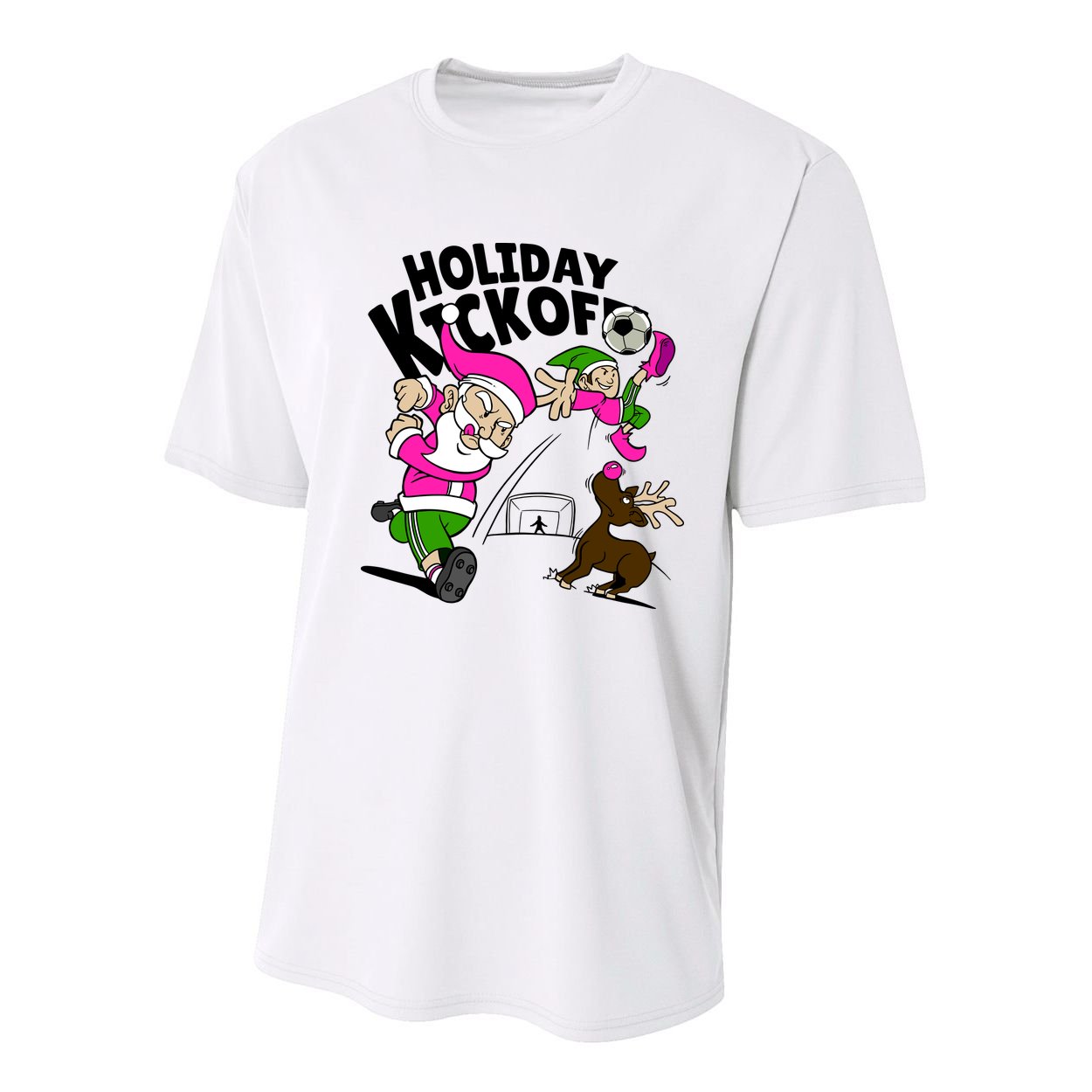 Holiday Kickoff Christmas Santa Elf Reindeer Funny Soccer Youth Performance Sprint T-Shirt