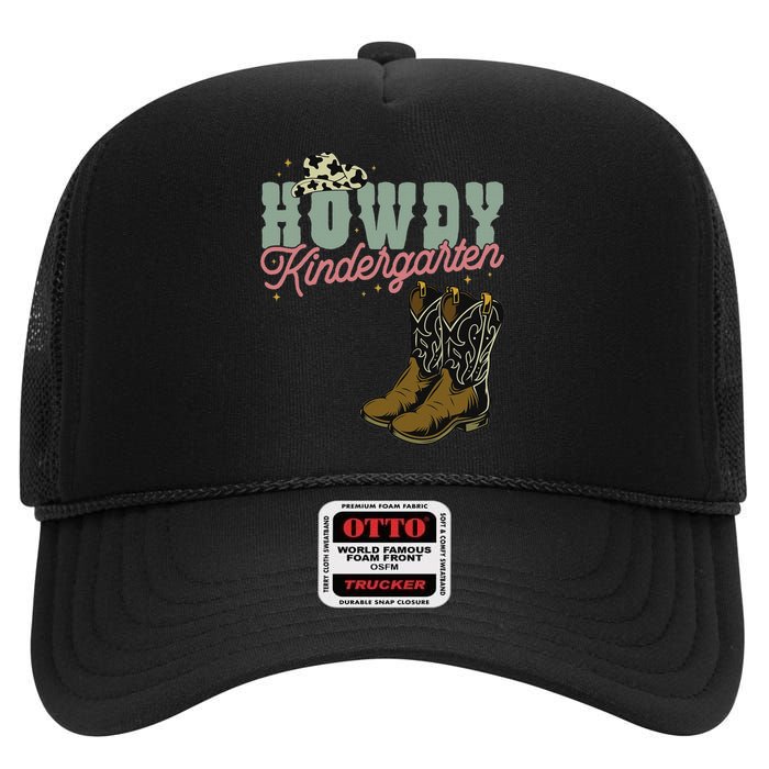 Howdy Kindergarten Cowgirl Cowboy Teacher Kindergarten High Crown Mesh Back Trucker Hat