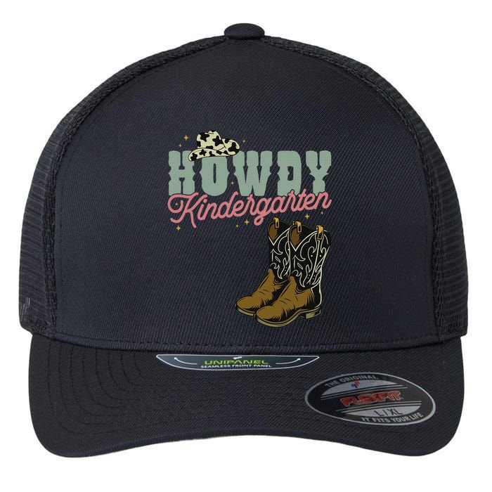 Howdy Kindergarten Cowgirl Cowboy Teacher Kindergarten Flexfit Unipanel Trucker Cap