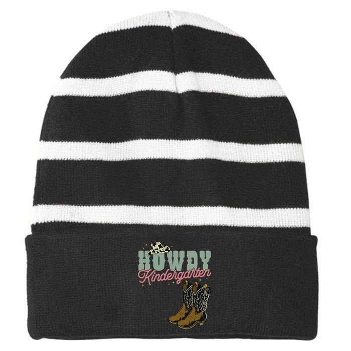 Howdy Kindergarten Cowgirl Cowboy Teacher Kindergarten Striped Beanie with Solid Band