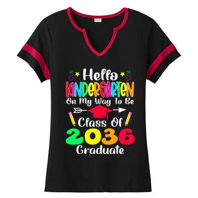 Hello Kindergarten Class Of 2036 Grow With Me Back To School Ladies Halftime Notch Neck Tee