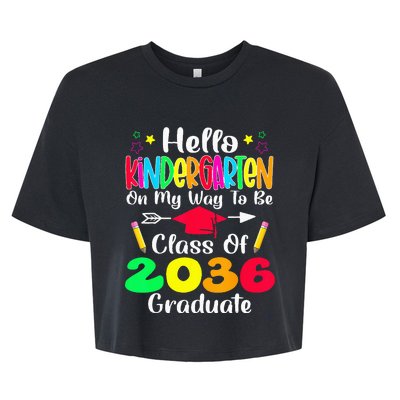 Hello Kindergarten Class Of 2036 Grow With Me Back To School Bella+Canvas Jersey Crop Tee