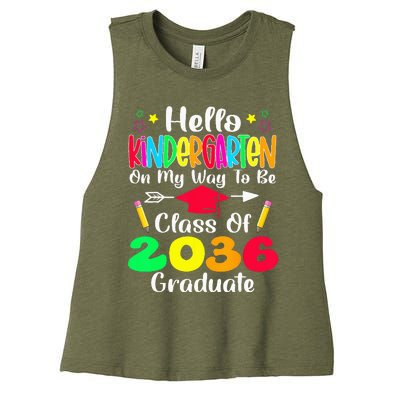 Hello Kindergarten Class Of 2036 Grow With Me Back To School Women's Racerback Cropped Tank