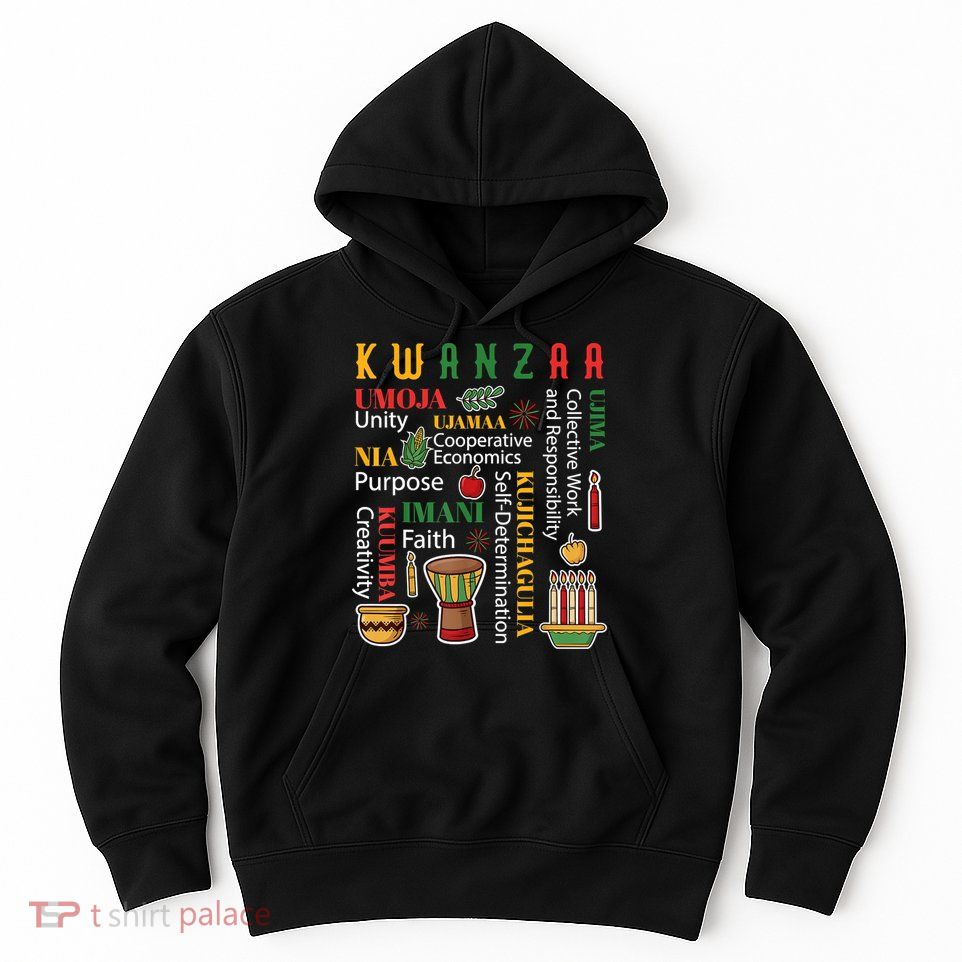 Happy Kwanzaa Drum Kinara Seven Candles Africa Celebration Hoodie