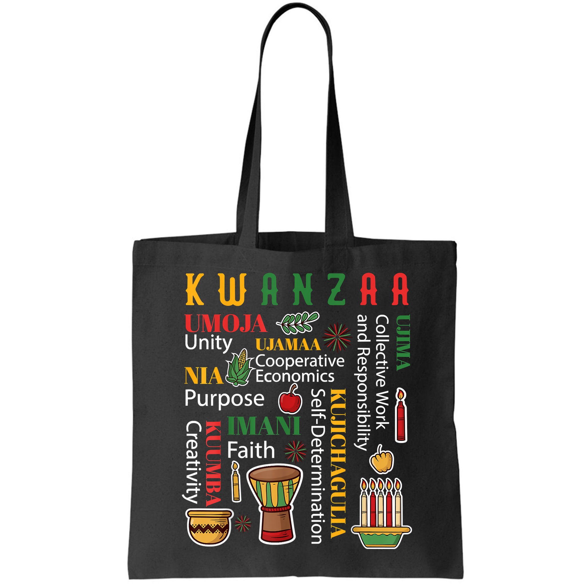 Happy Kwanzaa Drum Kinara Seven Candles Africa Celebration Bag
