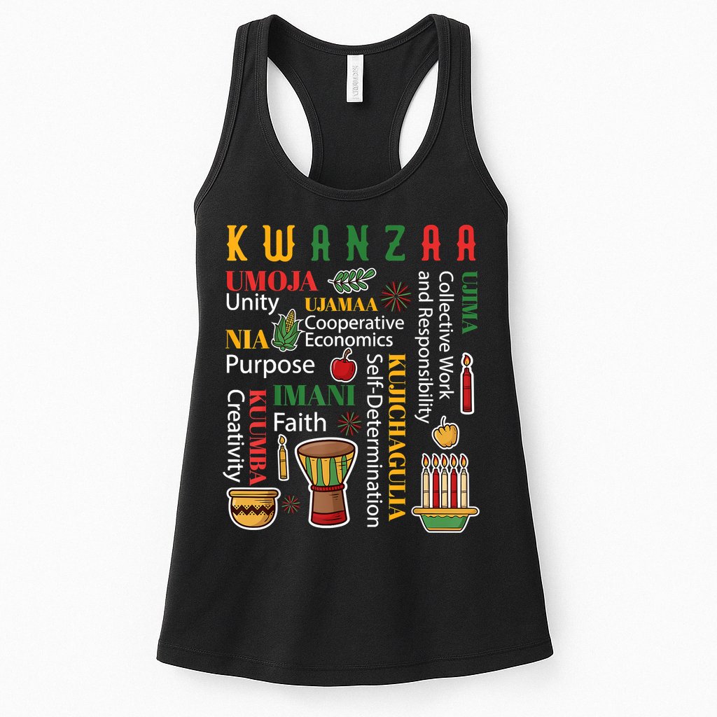 Happy Kwanzaa Drum Kinara Seven Candles Africa Celebration Womens Tank Top