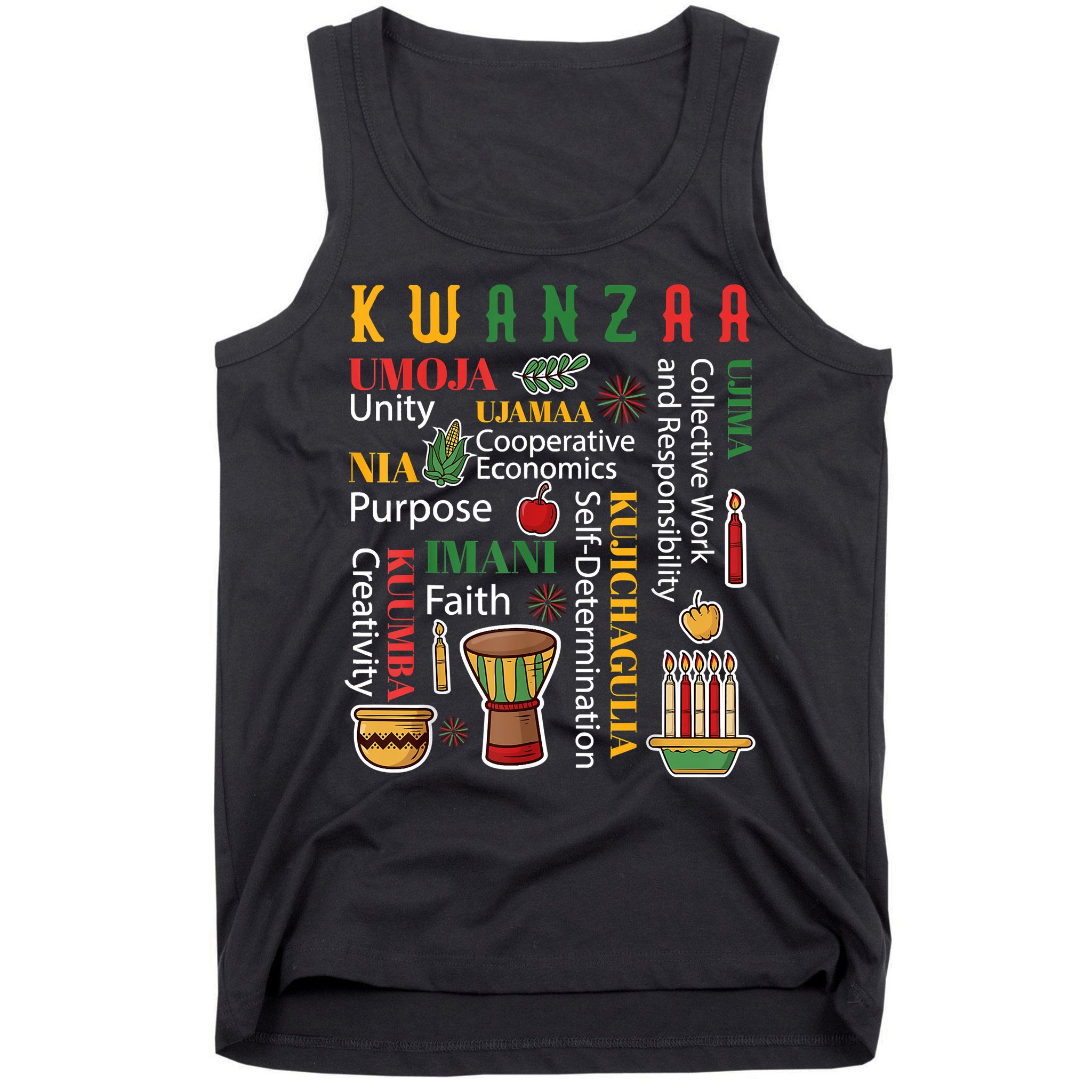 Happy Kwanzaa Drum Kinara Seven Candles Africa Celebration Tank Top