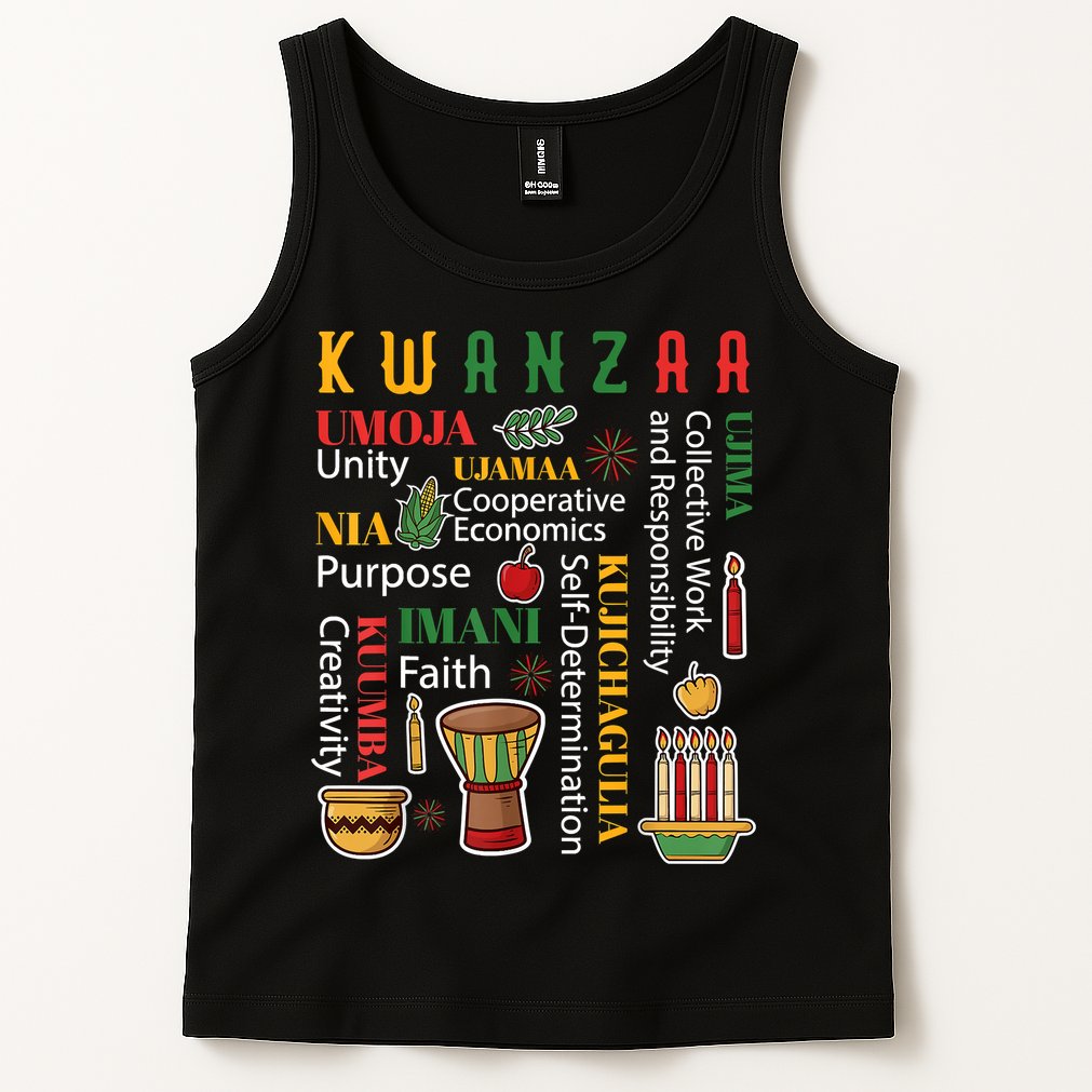 Happy Kwanzaa Drum Kinara Seven Candles Africa Celebration Tank Top