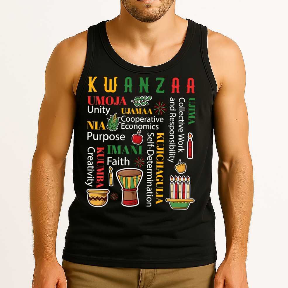Happy Kwanzaa Drum Kinara Seven Candles Africa Celebration Tank Top