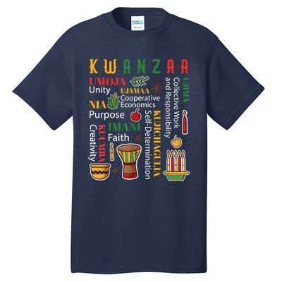 Happy Kwanzaa Drum Kinara Seven Candles Africa Celebration Tall T-Shirt