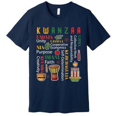 Happy Kwanzaa Drum Kinara Seven Candles Africa Celebration Premium T-Shirt