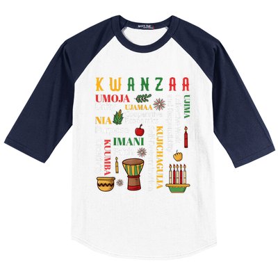 Happy Kwanzaa Drum Kinara Seven Candles Africa Celebration Baseball Sleeve Shirt