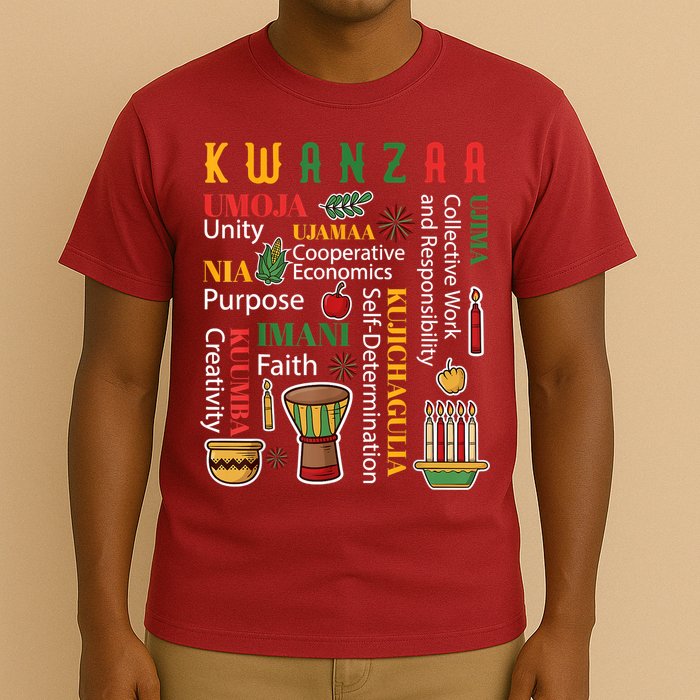Happy Kwanzaa Drum Kinara Seven Candles Africa Celebration T-Shirt
