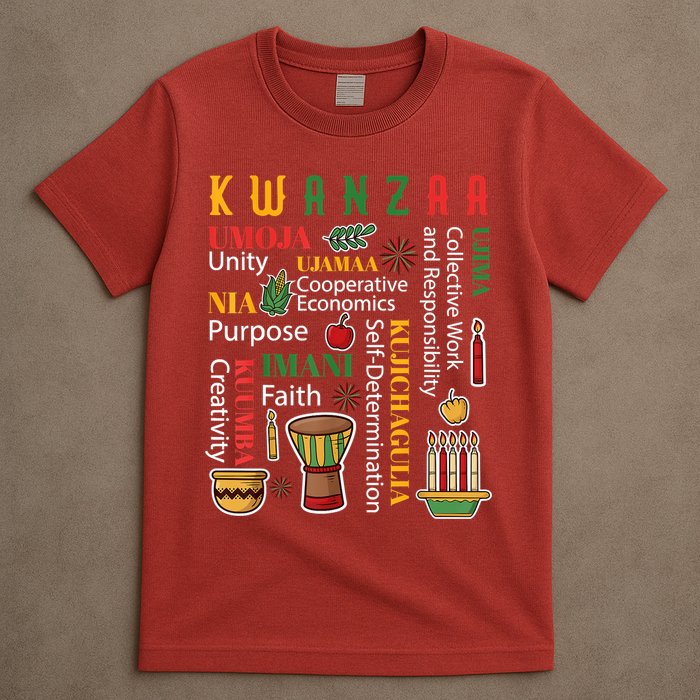Happy Kwanzaa Drum Kinara Seven Candles Africa Celebration T-Shirt
