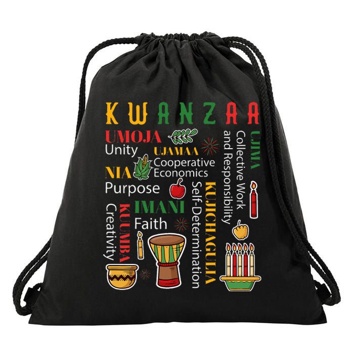 Happy Kwanzaa Drum Kinara Seven Candles Africa Celebration Drawstring Bag