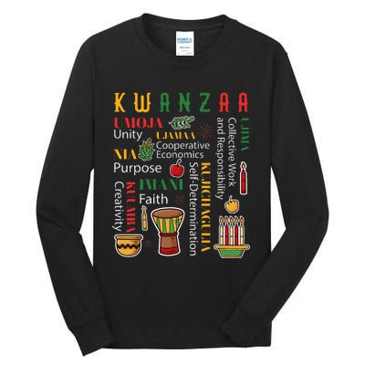 Happy Kwanzaa Drum Kinara Seven Candles Africa Celebration Tall Long Sleeve T-Shirt