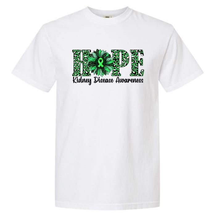 Hope Kidney Disease Awareness Leopard Sunflower Green Ribbons Healthier Garment-Dyed Heavyweight T-Shirt