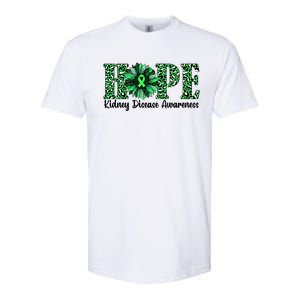 Hope Kidney Disease Awareness Leopard Sunflower Green Ribbons Healthier Softstyle CVC T-Shirt