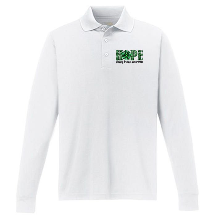 Hope Kidney Disease Awareness Leopard Sunflower Green Ribbons Healthier Performance Long Sleeve Polo