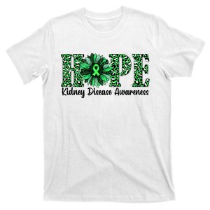 Hope Kidney Disease Awareness Leopard Sunflower Green Ribbons Healthier T-Shirt