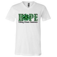 Hope Kidney Disease Awareness Leopard Sunflower Green Ribbons Healthier V-Neck T-Shirt