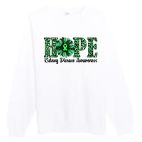 Hope Kidney Disease Awareness Leopard Sunflower Green Ribbons Healthier Premium Crewneck Sweatshirt