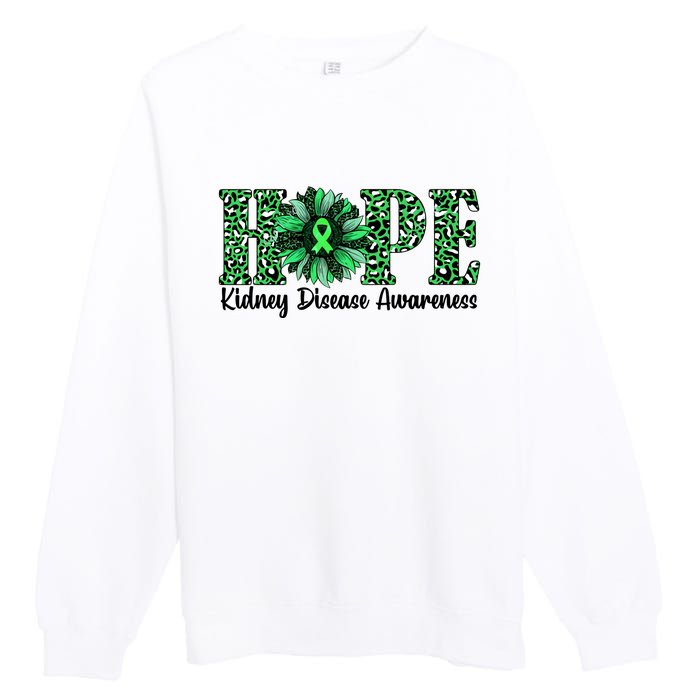 Hope Kidney Disease Awareness Leopard Sunflower Green Ribbons Healthier Premium Crewneck Sweatshirt