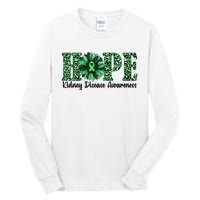 Hope Kidney Disease Awareness Leopard Sunflower Green Ribbons Healthier Tall Long Sleeve T-Shirt