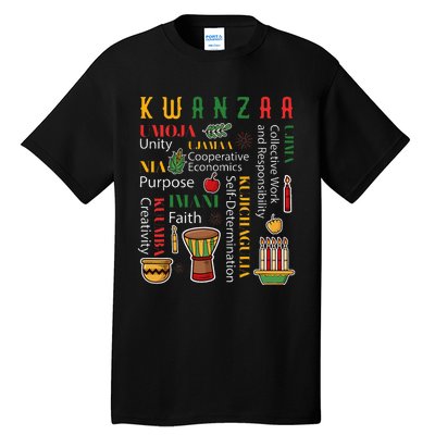 Happy Kwanzaa Drum Kinara Seven Candles Africa Celebration Tall T-Shirt