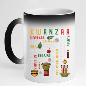 Happy Kwanzaa Drum Kinara Seven Candles Africa Celebration 11oz Black Color Changing Mug