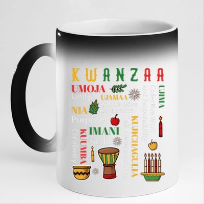 Happy Kwanzaa Drum Kinara Seven Candles Africa Celebration 11oz Black Color Changing Mug