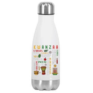 Happy Kwanzaa Drum Kinara Seven Candles Africa Celebration Stainless Steel Insulated Water Bottle