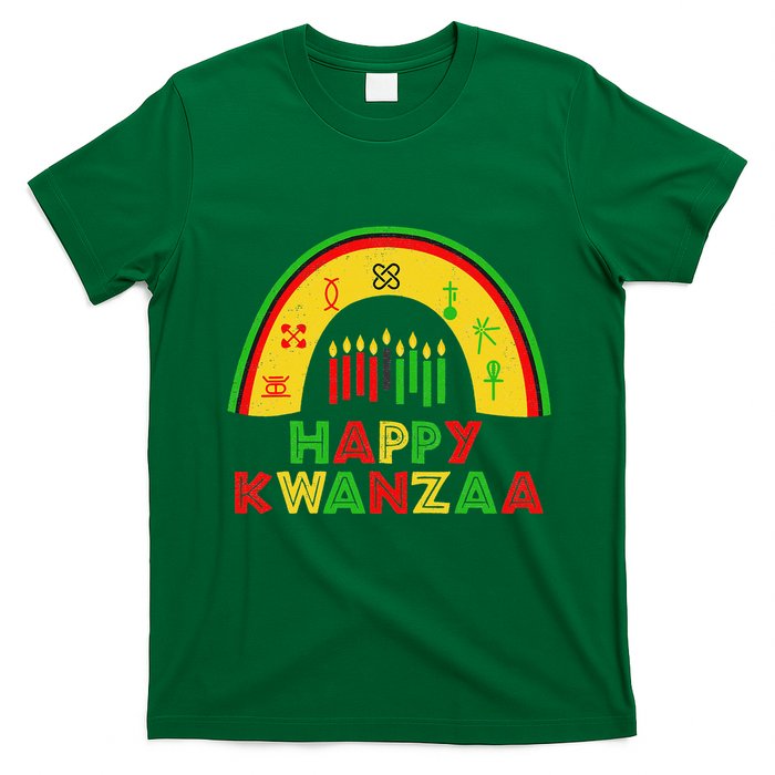 Happy Kwanzaa Decorations Rainbow 7 Seven Principles Kinara T-Shirt