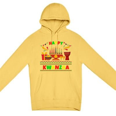 Happy Kwanzaa Drum Kinara Seven Candles Africa Celebration Premium Pullover Hoodie