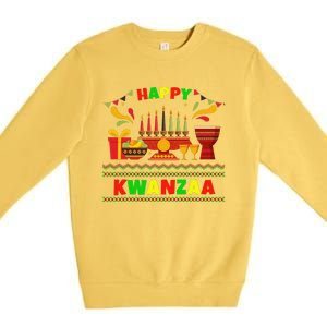 Happy Kwanzaa Drum Kinara Seven Candles Africa Celebration Premium Crewneck Sweatshirt