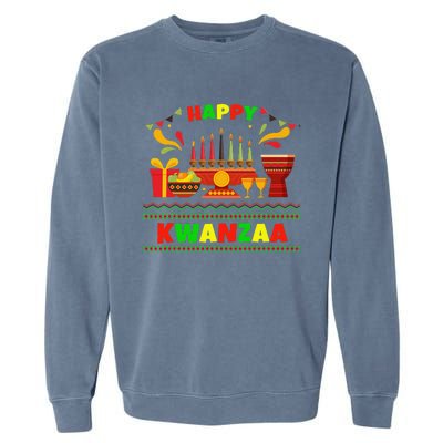 Happy Kwanzaa Drum Kinara Seven Candles Africa Celebration Garment-Dyed Sweatshirt