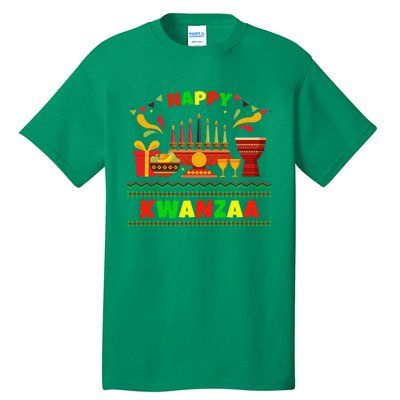 Happy Kwanzaa Drum Kinara Seven Candles Africa Celebration Tall T-Shirt