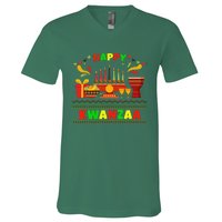 Happy Kwanzaa Drum Kinara Seven Candles Africa Celebration V-Neck T-Shirt