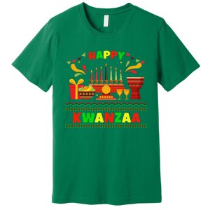 Happy Kwanzaa Drum Kinara Seven Candles Africa Celebration Premium T-Shirt