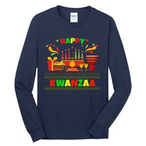 Happy Kwanzaa Drum Kinara Seven Candles Africa Celebration Tall Long Sleeve T-Shirt