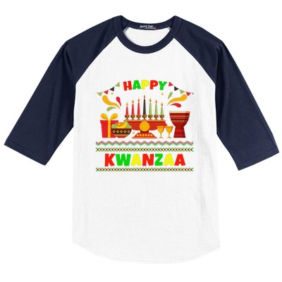 Happy Kwanzaa Drum Kinara Seven Candles Africa Celebration Baseball Sleeve Shirt