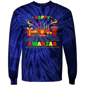 Happy Kwanzaa Drum Kinara Seven Candles Africa Celebration Tie-Dye Long Sleeve Shirt