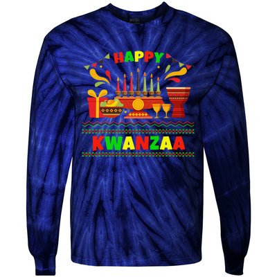 Happy Kwanzaa Drum Kinara Seven Candles Africa Celebration Tie-Dye Long Sleeve Shirt