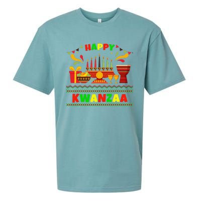 Happy Kwanzaa Drum Kinara Seven Candles Africa Celebration Sueded Cloud Jersey T-Shirt