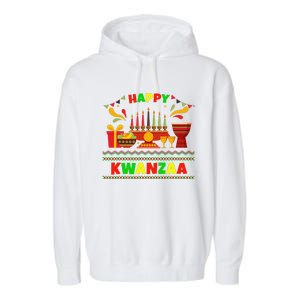 Happy Kwanzaa Drum Kinara Seven Candles Africa Celebration Garment-Dyed Fleece Hoodie