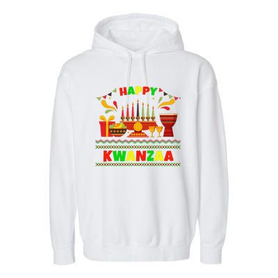 Happy Kwanzaa Drum Kinara Seven Candles Africa Celebration Garment-Dyed Fleece Hoodie