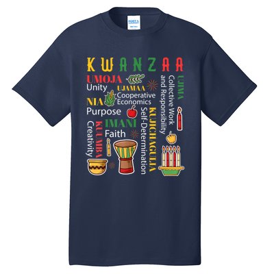 Happy Kwanzaa Drum Kinara Seven Candles Africa Celebration Tall T-Shirt