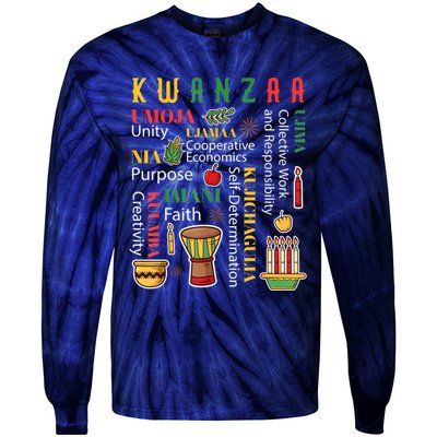 Happy Kwanzaa Drum Kinara Seven Candles Africa Celebration Tie-Dye Long Sleeve Shirt