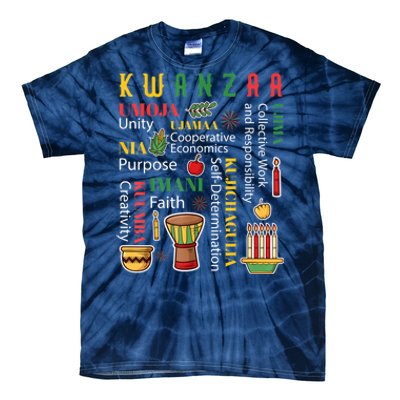 Happy Kwanzaa Drum Kinara Seven Candles Africa Celebration Tie-Dye T-Shirt